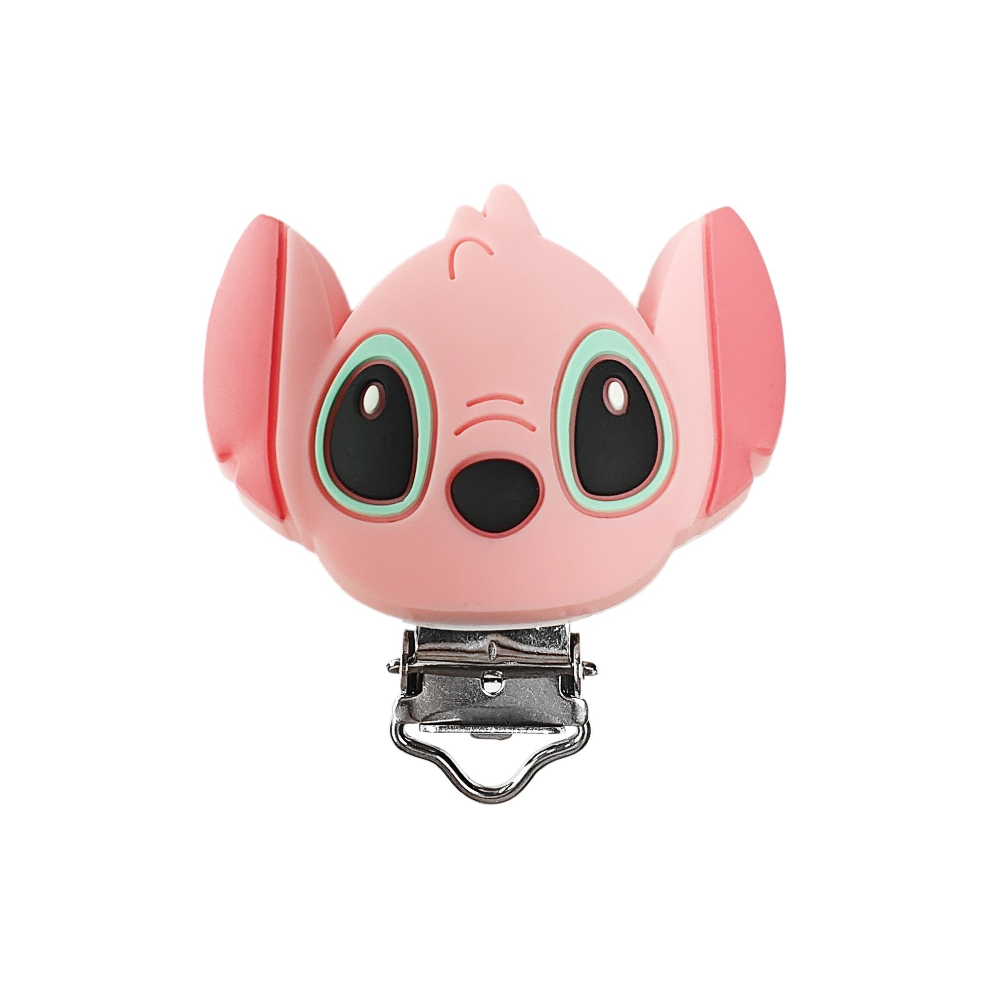clip stitch angel in silicone 65x53mm per porta ciuccio e catenelle in silicone per dentizione neonati rosa