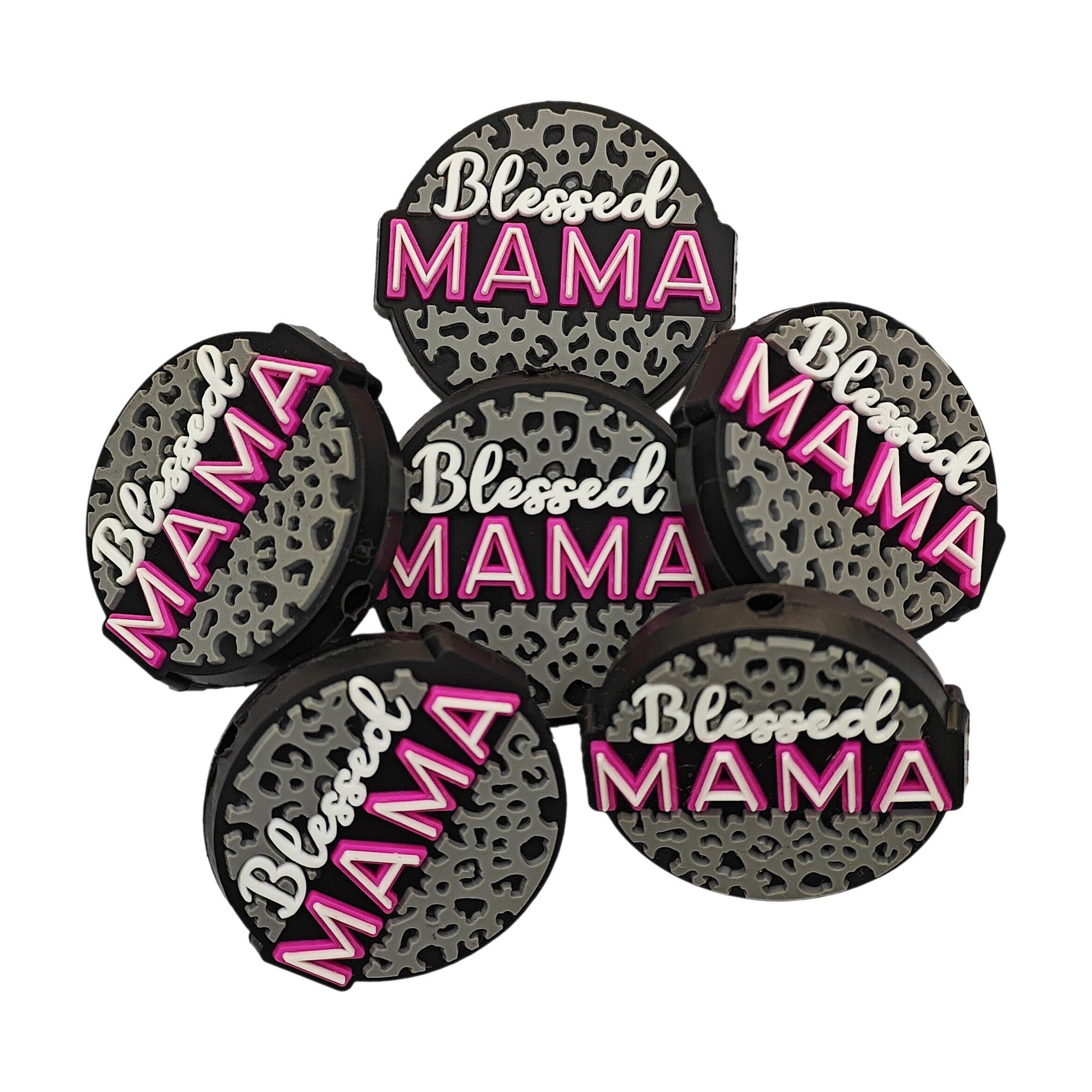 perlina separatore Blessed mama 32x30mm in silicone alimentare per personalizzare penne portachiavi collane braccialetti nero