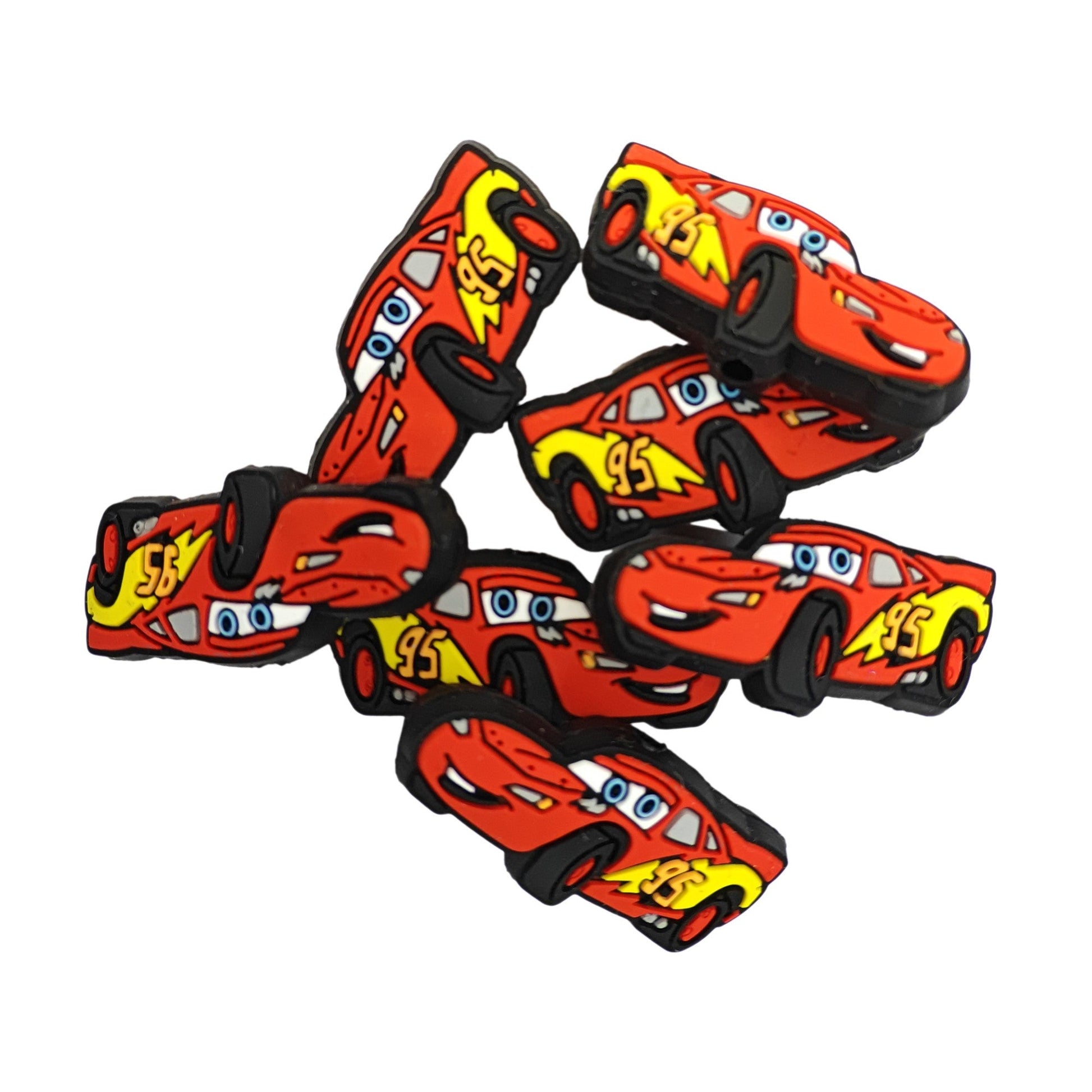 perlina separatore saetta mcqueen 37x17mm in silicone alimentare per personalizzare penne portachiavi collane braccialetti
