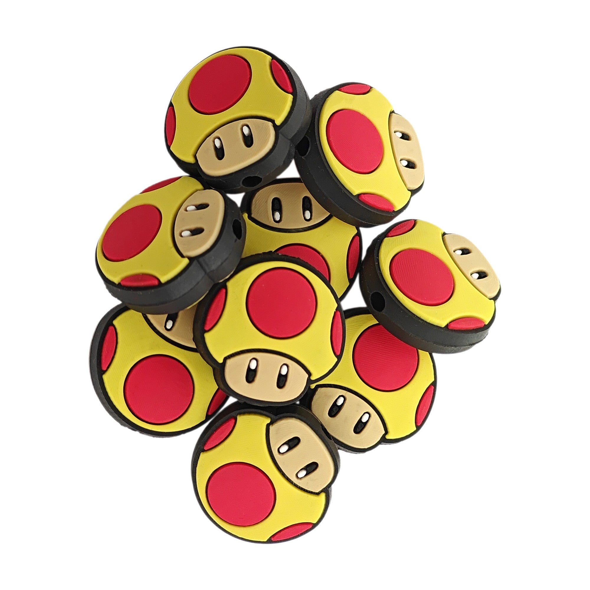 perlina separatore testa Toad giallo 22x21mm in silicone alimentare per personalizzare penne portachiavi collane braccialetti
