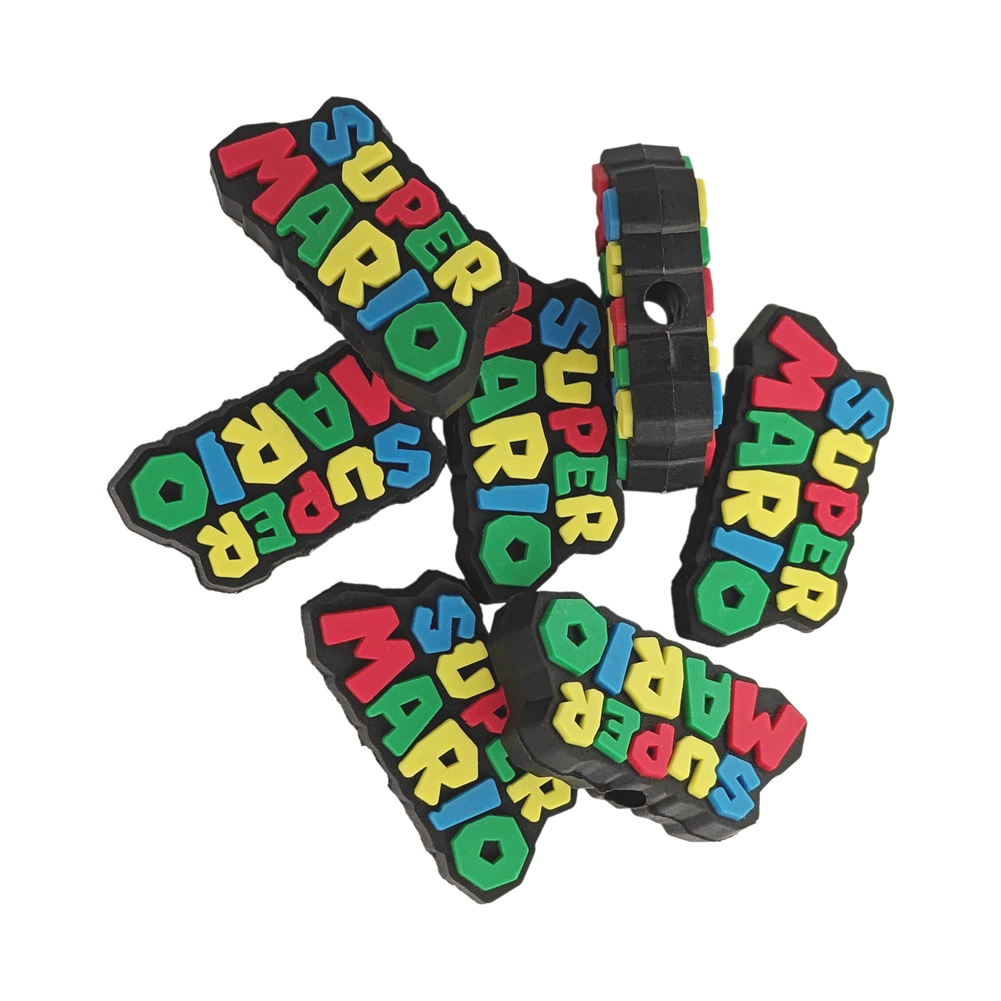 perlina separatore scritta super mario 25x12mm in silicone alimentare per personalizzare penne portachiavi collane braccialetti