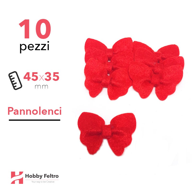 Fiocchetti Farfalla Pannolenci 10 Pezzi Rosso Acceso COD.10