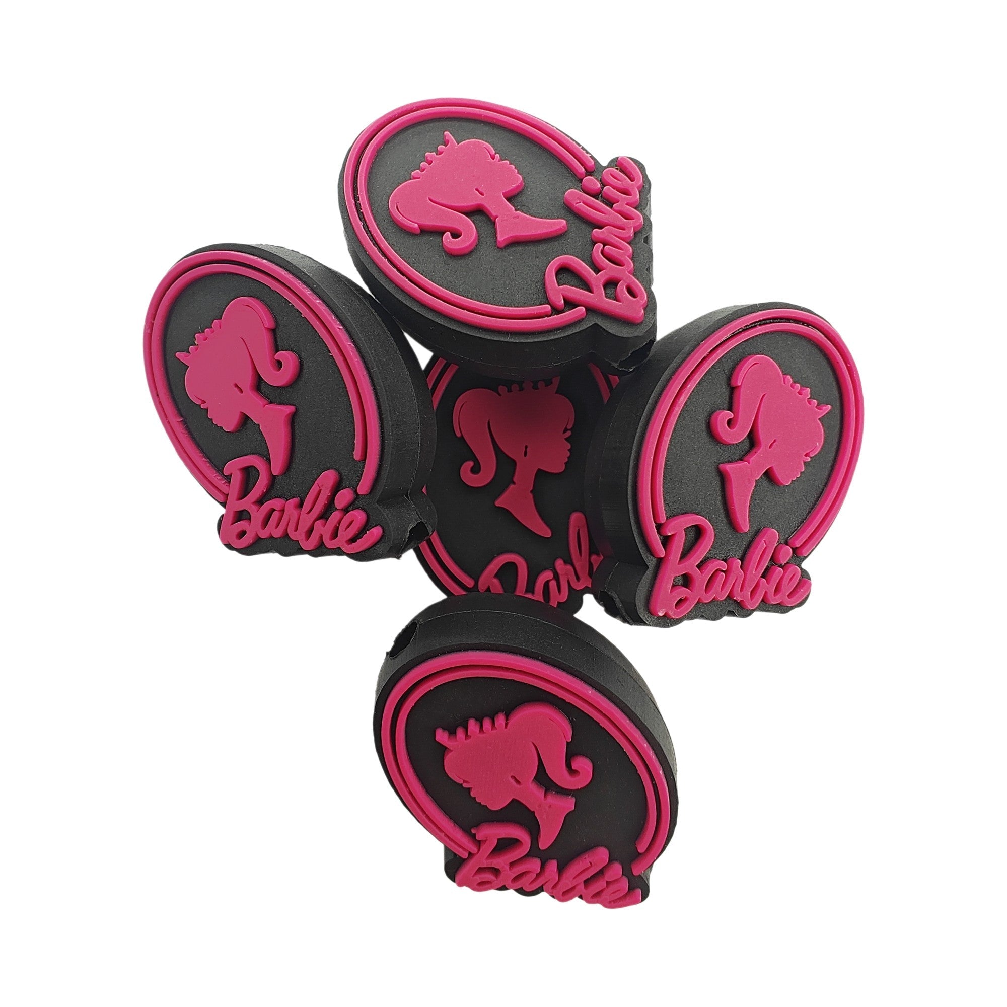 perlina separatore logo Barbie 32x28mm in silicone alimentare per personalizzare penne portachiavi collane braccialetti