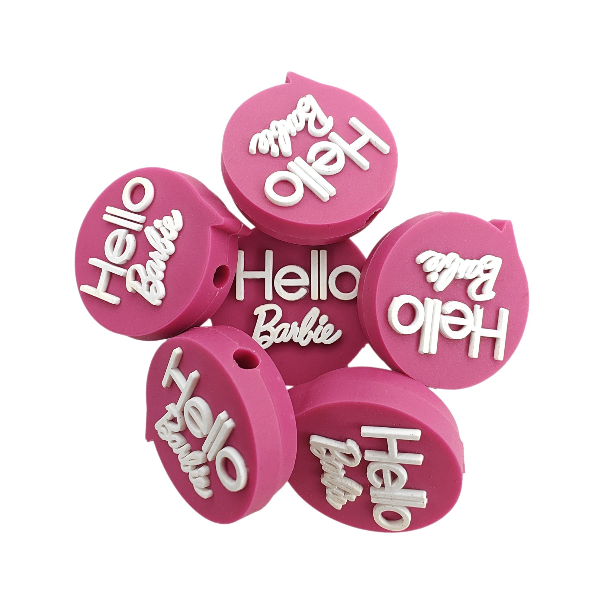 perlina separatore hello barbie 24x22mm in silicone alimentare per personalizzare penne portachiavi collane braccialetti