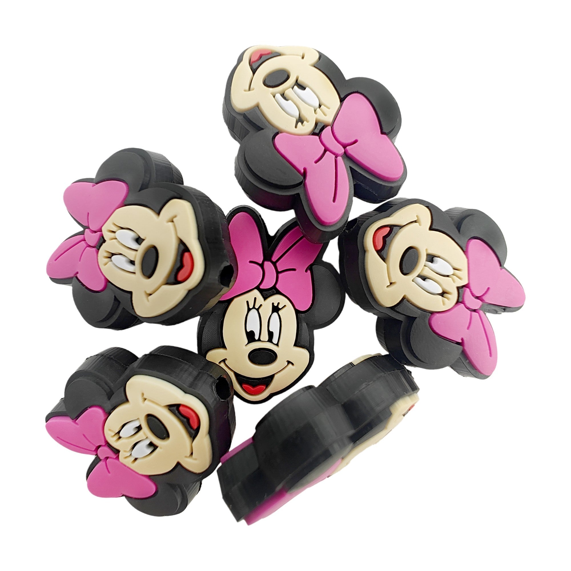 perlina separatore minnie mouse fiocco 28x27mm in silicone alimentare per personalizzare penne portachiavi collane braccialetti