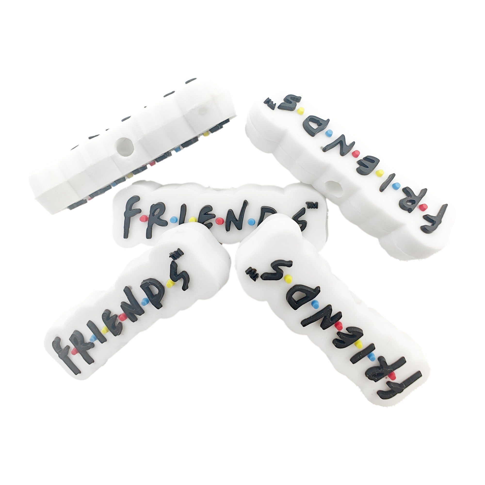 perlina separatore logo friends 36x12mm in silicone alimentare per personalizzare penne portachiavi collane braccialetti