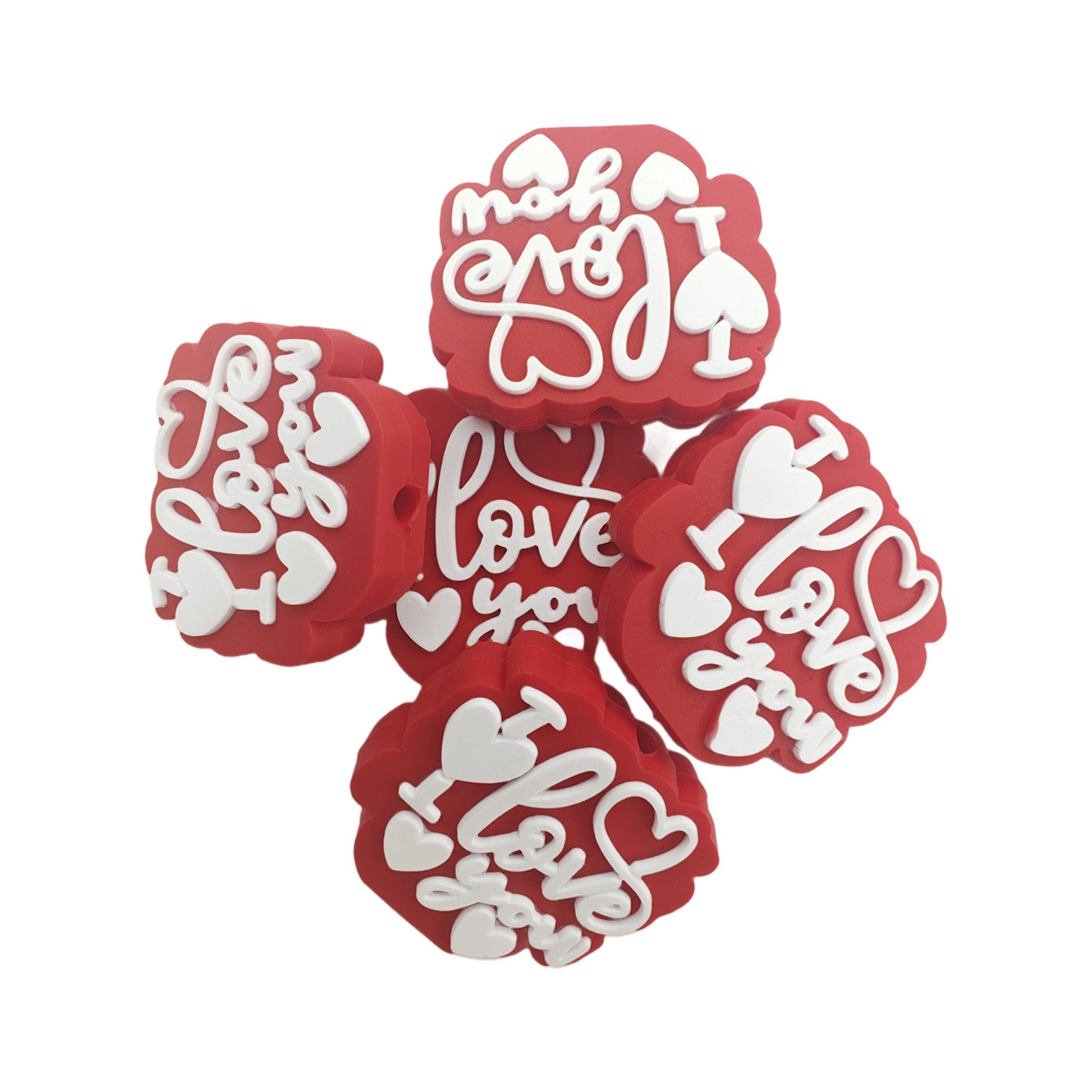 perlina separatore scritta i love you 30x28mm in silicone alimentare per personalizzare penne portachiavi collane bracciali