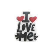 perlina separatore scritta I love me 29x24mm in silicone alimentare per personalizzare penne portachiavi collane bracciali