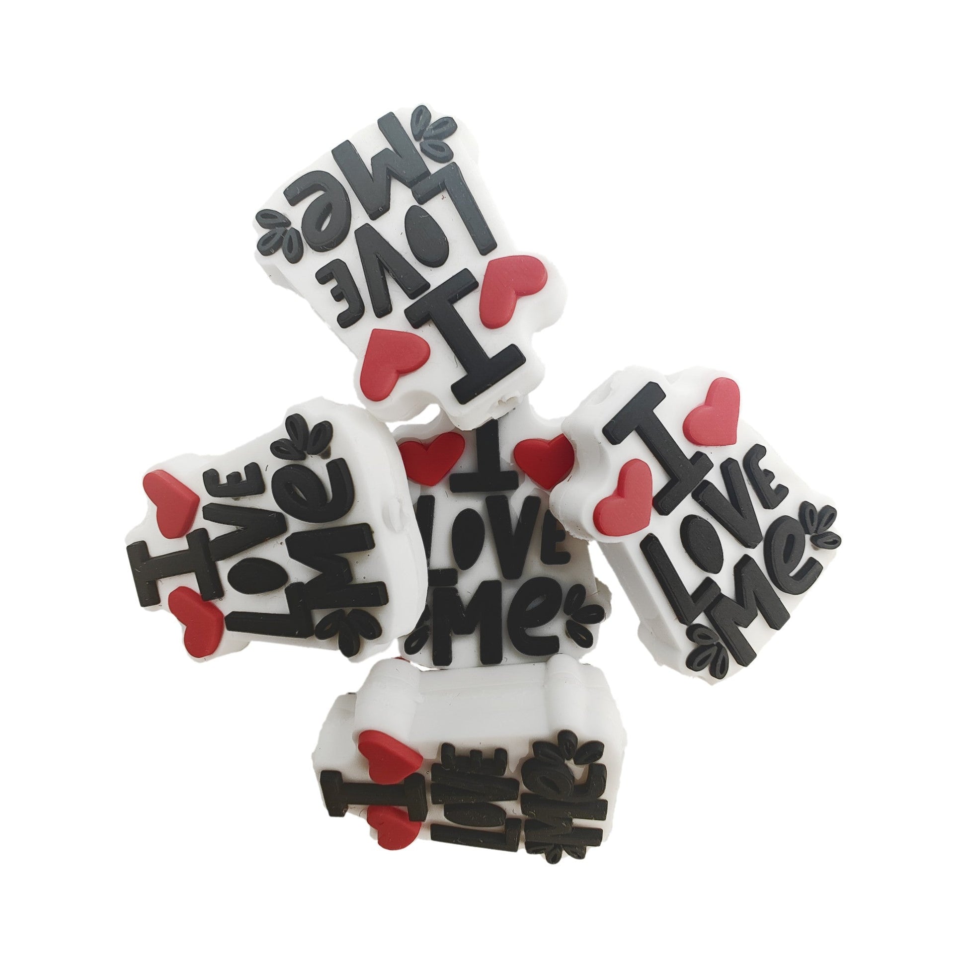perlina separatore scritta I love me 29x24mm in silicone alimentare personalizzare penne portachiavi collane bracciali