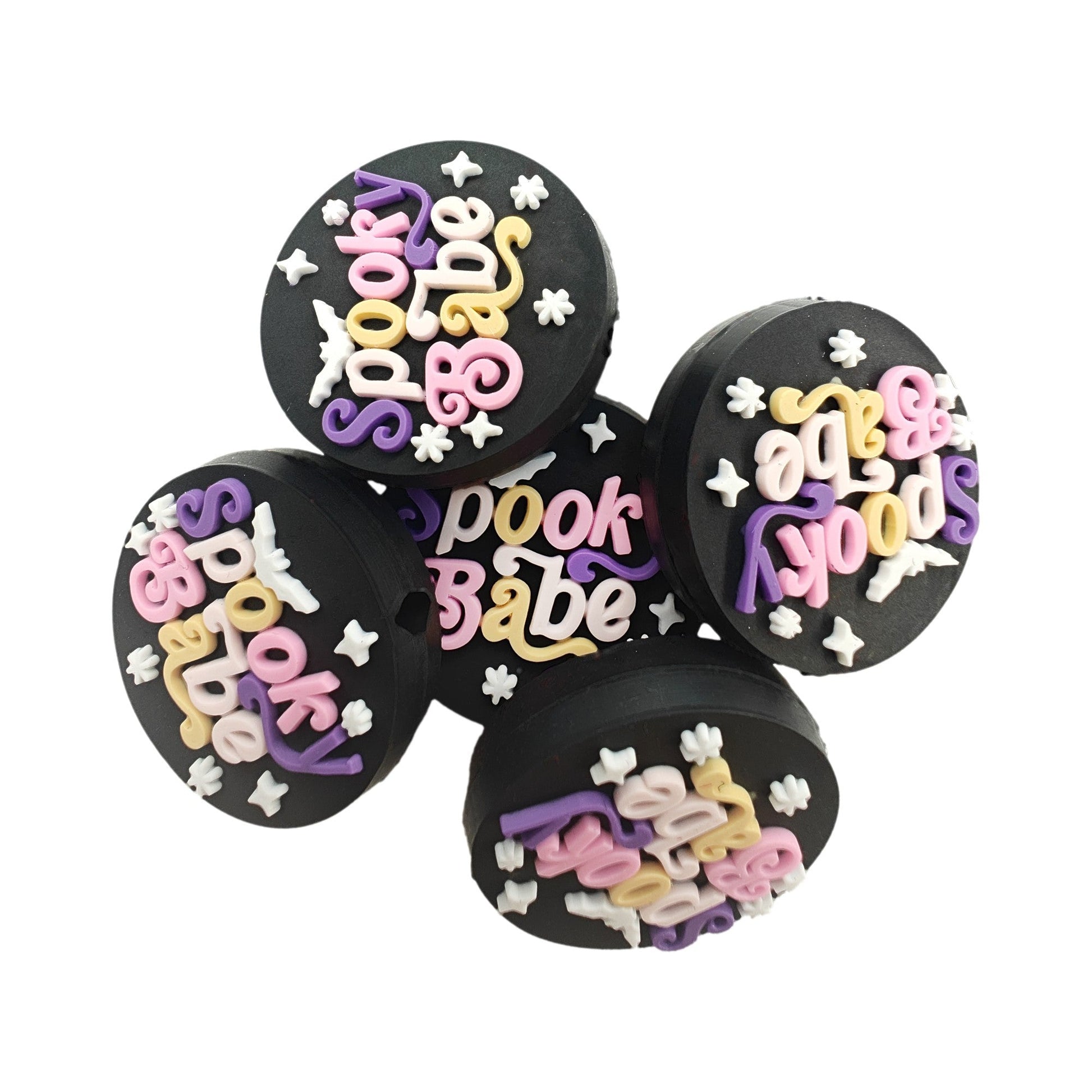 perlina separatore scritta spooky babe 27mm in silicone alimentare per personalizzare penne portachiavi collane bracciali