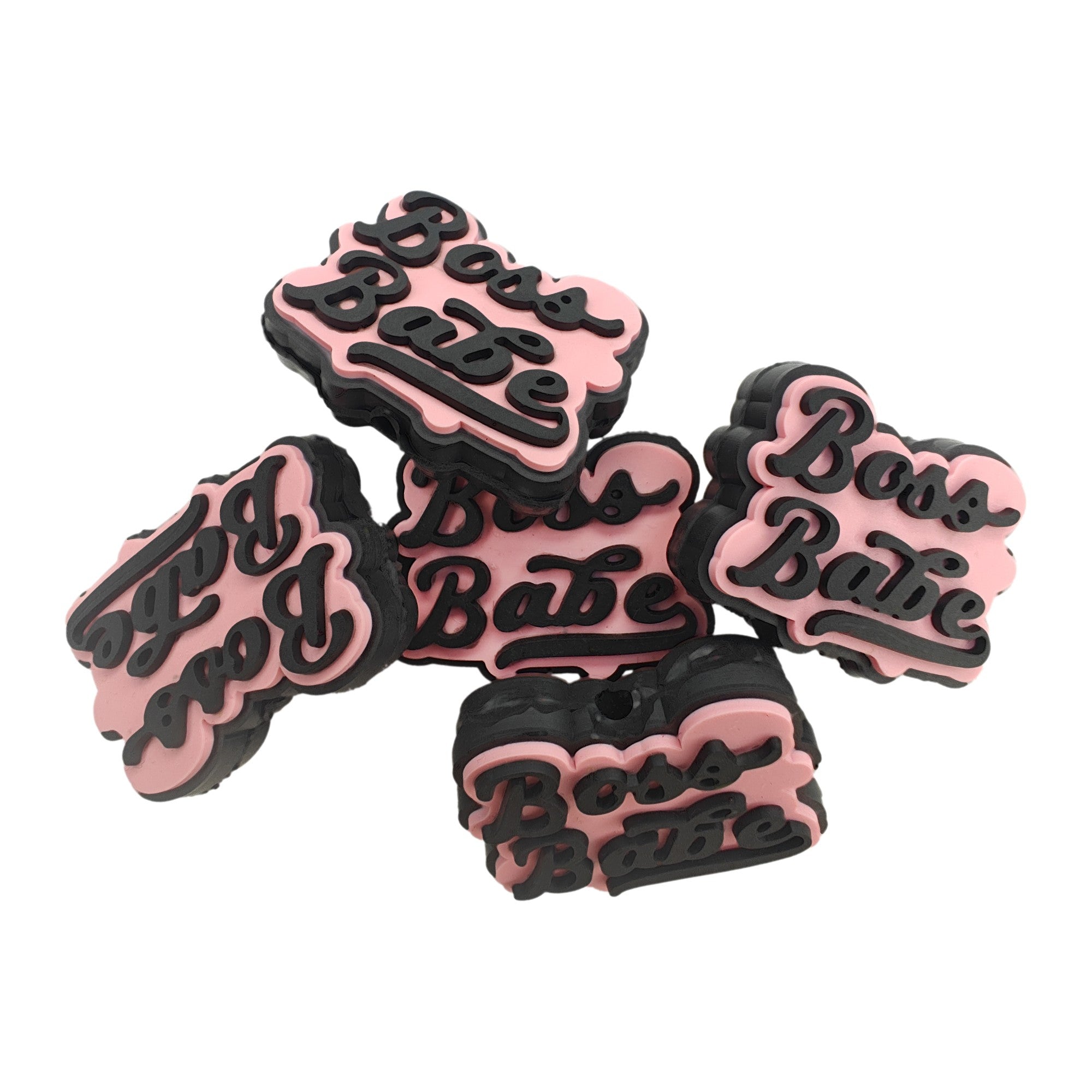 perlina separatore scritta boss babe 30x23mm in silicone alimentare per personalizzare penne portachiavi collane bracciali