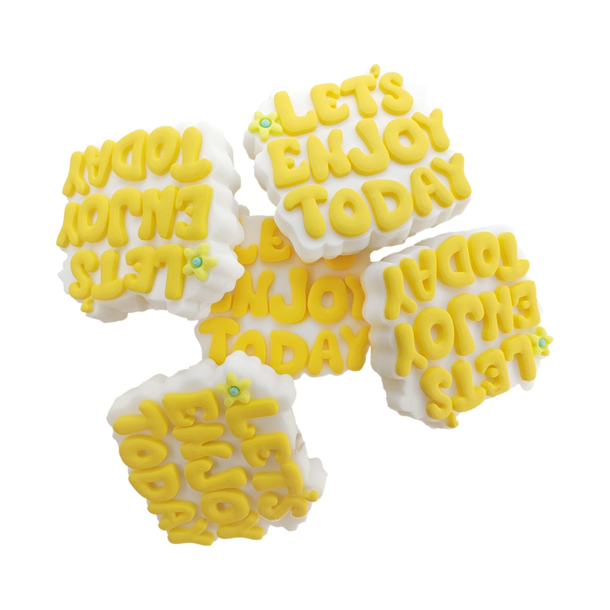 perlina separatore scritta let's enjoy today 31x29mm in silicone alimentare per personalizzare penne portachiavi collane