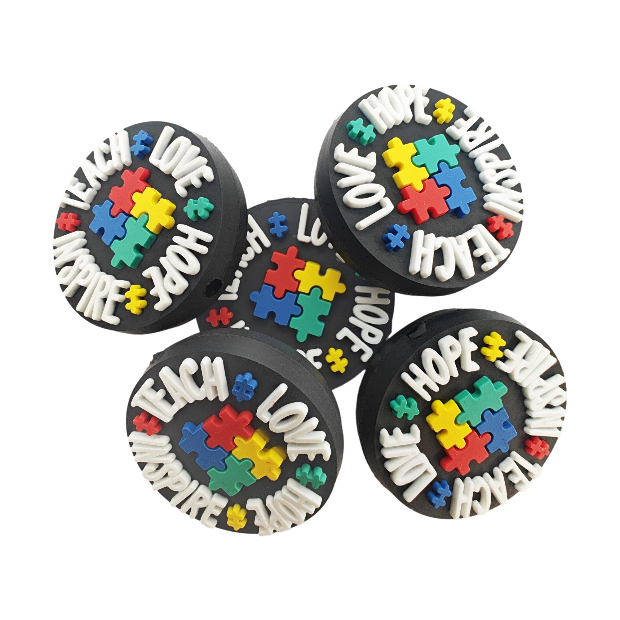perlina separatore teach puzzle 29mm in silicone alimentare per personalizzare penne portachiavi collane