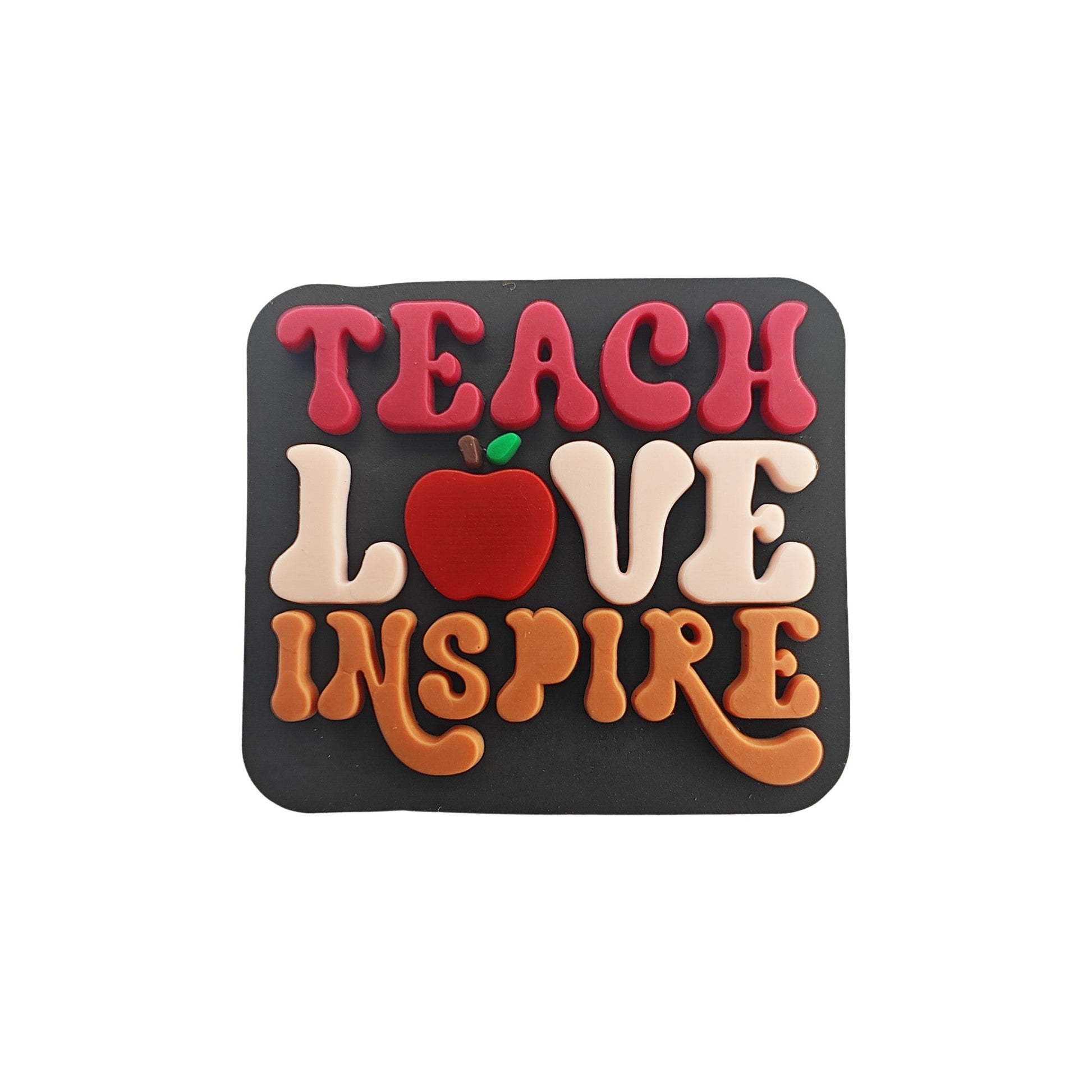 perlina separatore teach love inspire 30x27mm in silicone alimentare per personalizzare penne portachiavi collane