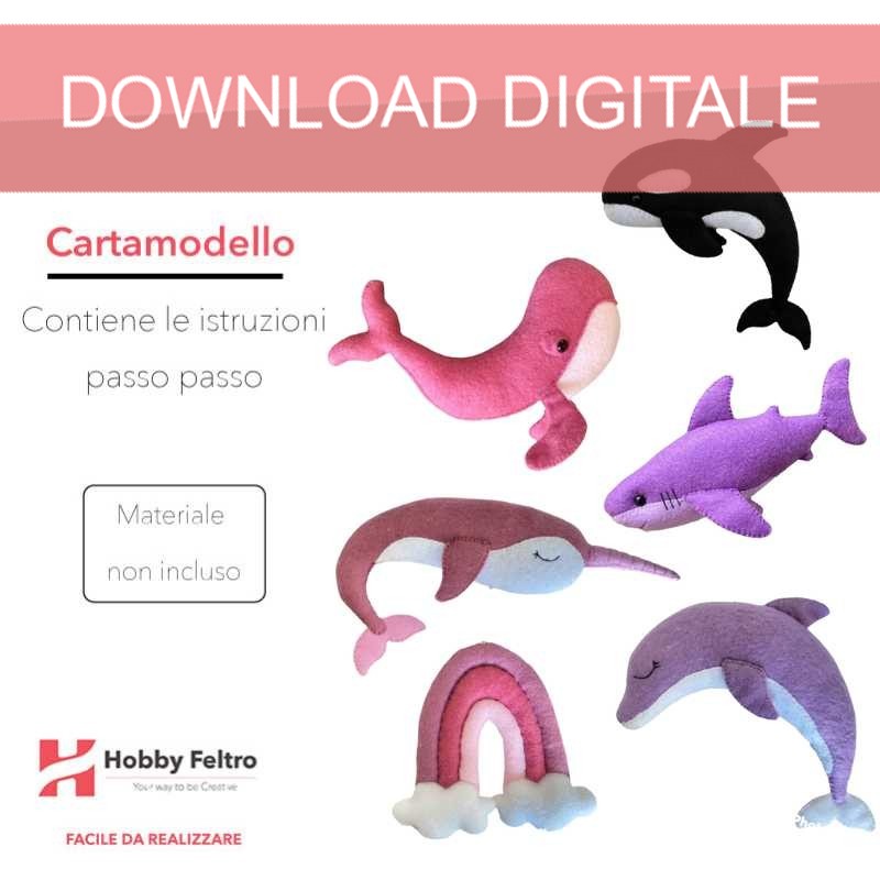 cartamodello balene in pdf scaricabile per pupazzi in pannolenci balena