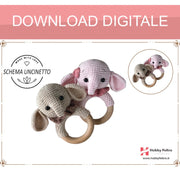 schema per uncinetto per realizzare un sonaglio con manico in legno per dentizione per neonati Elefante