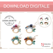 schema per uncinetto per realizzare un sonaglio con manico in legno per dentizione per neonati Bruco