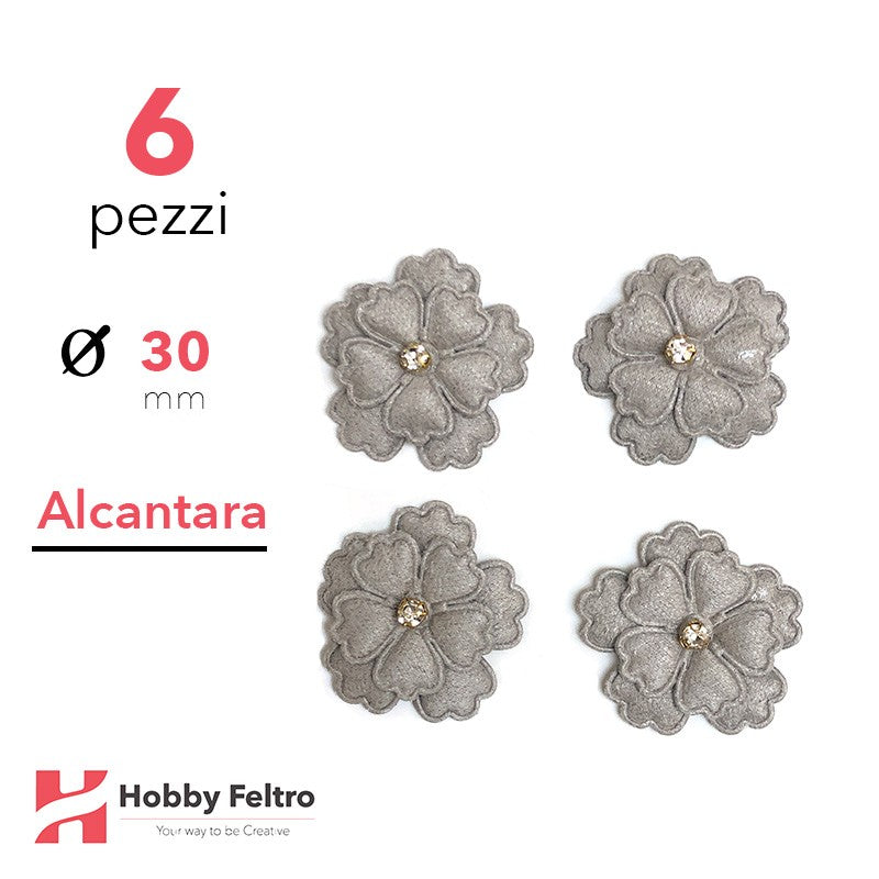 Fiori Strass Alcantara 6 Pezzi Grigio Chiaro COD.04