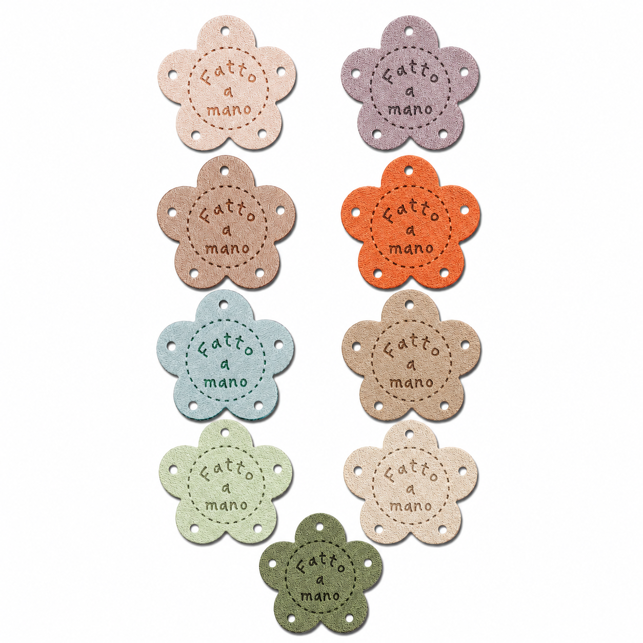 Etichette in Ecopelle a Fiore “Fatto a Mano” Noce – 10 o 113 Pezzi