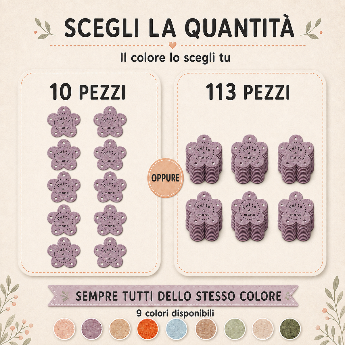 Etichette in Ecopelle a Fiore “Fatto a Mano” Noce – 10 o 113 Pezzi