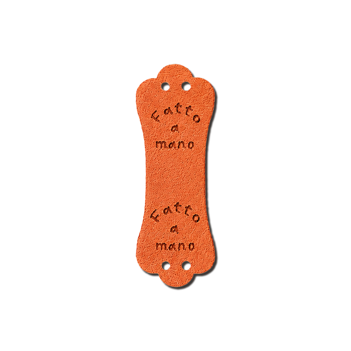 Etichette in Ecopelle a Fascetta “Fatto a Mano” Arancio – 10 o 150 Pezzi