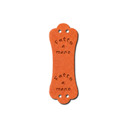 Etichette in Ecopelle a Fascetta “Fatto a Mano” Arancio – 10 o 150 Pezzi