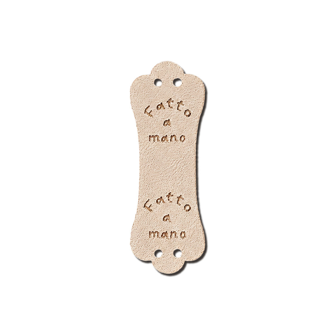 Etichette in Ecopelle a Fascetta “Fatto a Mano” Beige – 10 o 150 Pezzi