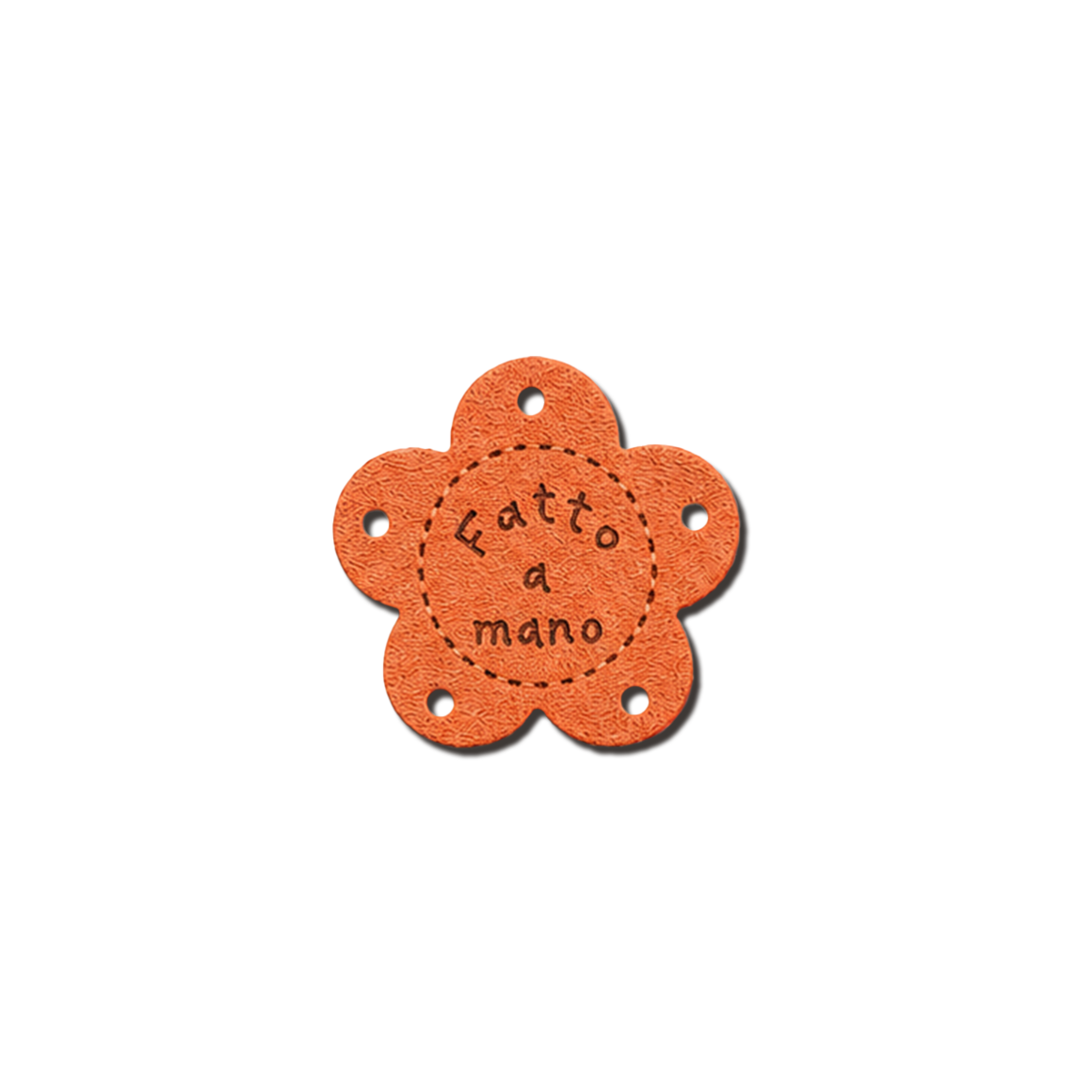 Etichette in Ecopelle a Fiore “Fatto a Mano” Arancio – 10 o 113 Pezzi