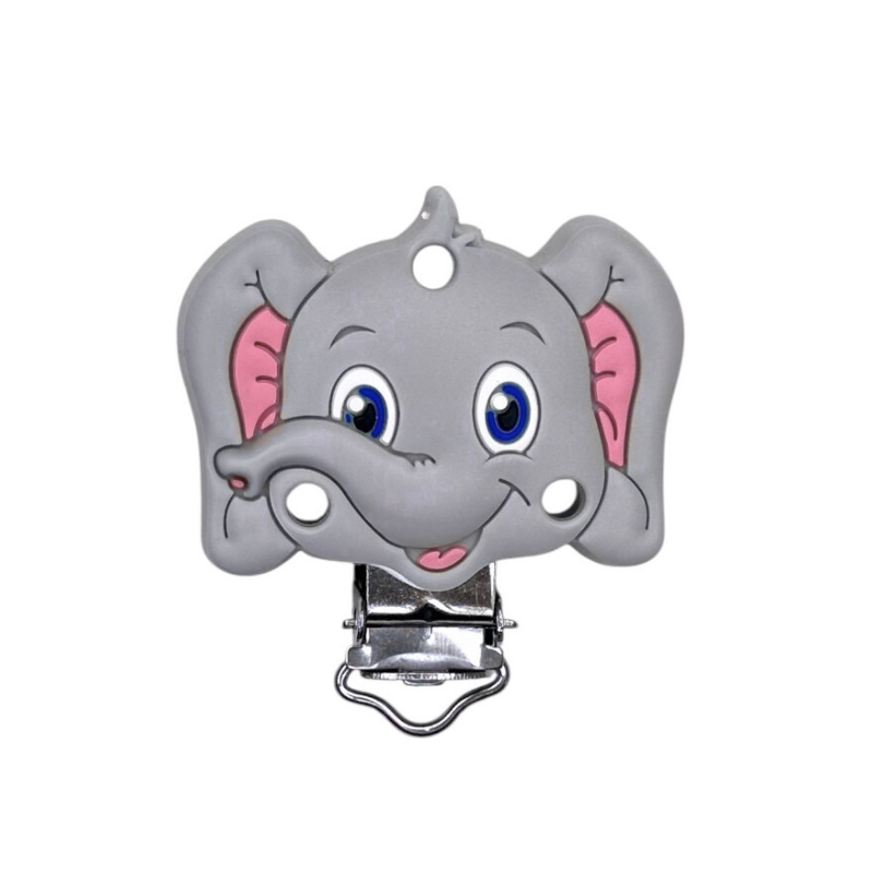 clip in silicone alimentare per dentizione neonati elefante 45x35mm