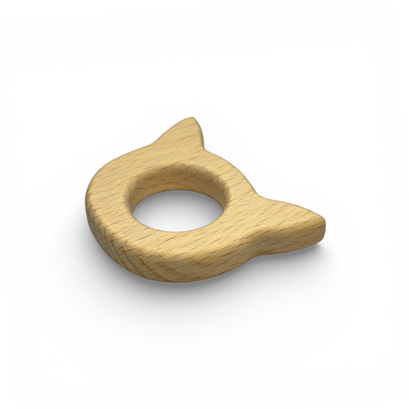 massaggiagengive Testa Gatto 70x45mm legno naturale dentizione neonato