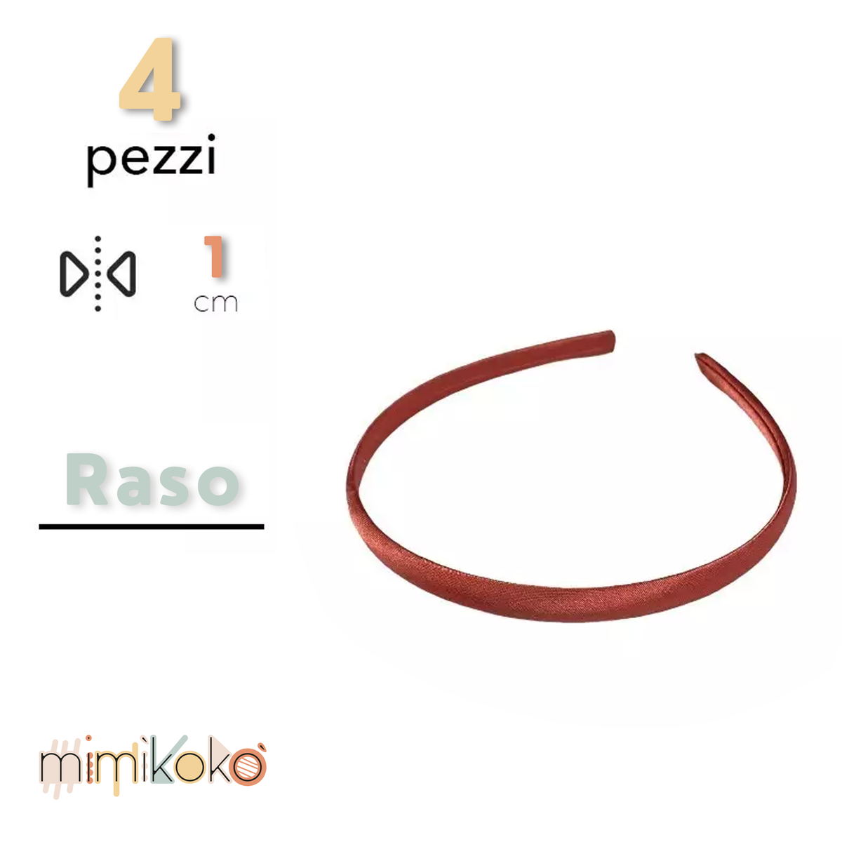 Cerchietto per Capelli Rivestito in Raso 10 mm - Kit da 4 Pezzi