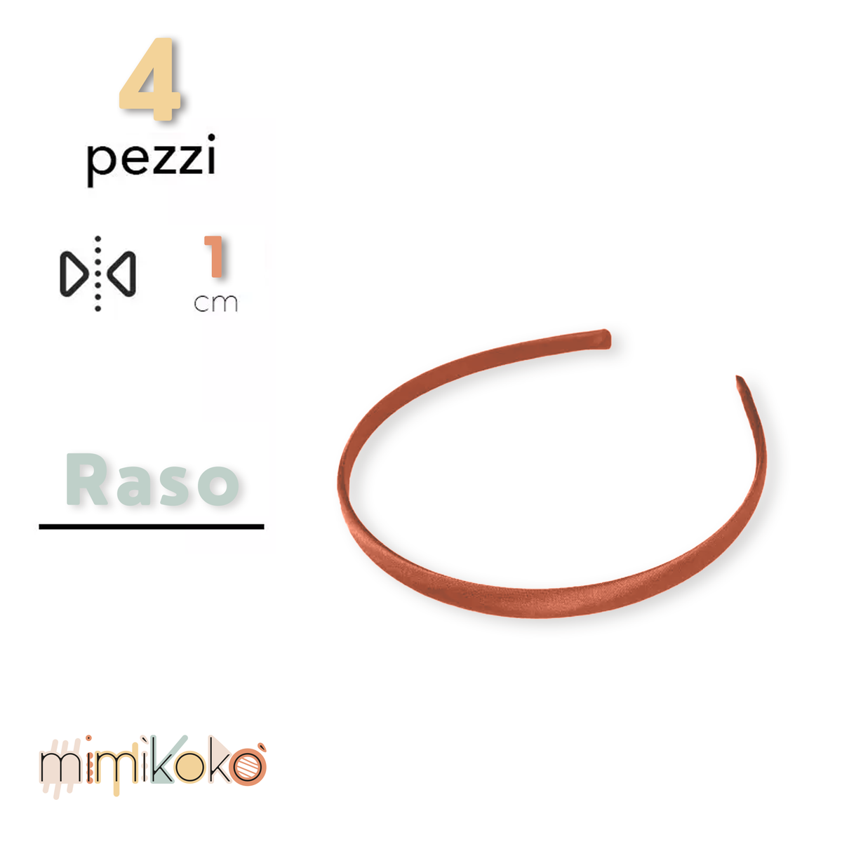 Cerchietto per Capelli Rivestito in Raso 10 mm - Kit da 4 Pezzi