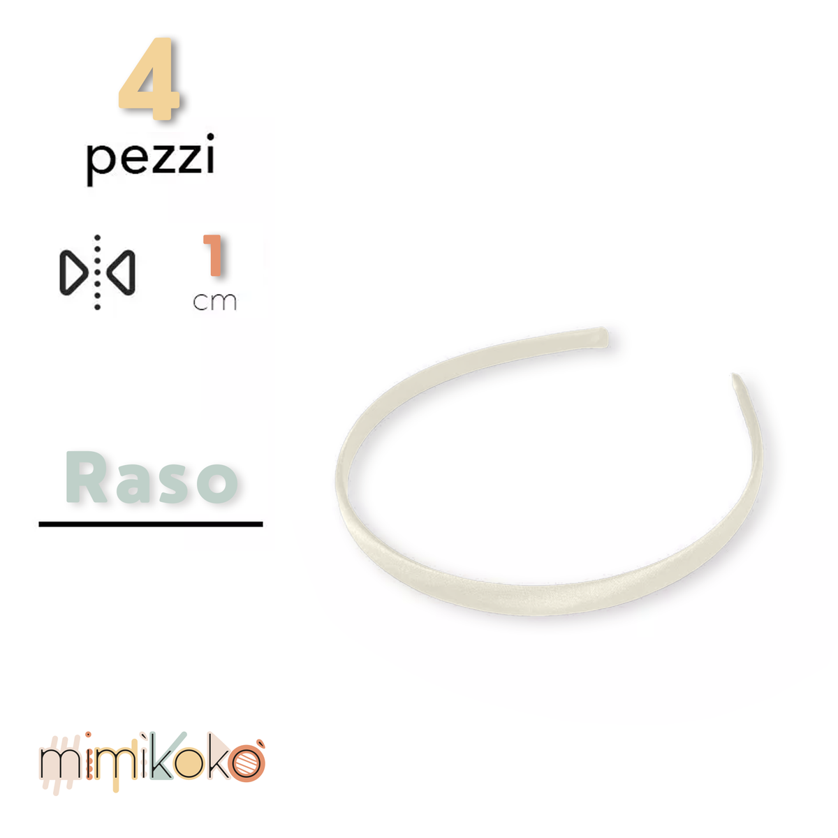 Cerchietto per Capelli Rivestito in Raso 10 mm - Kit da 4 Pezzi
