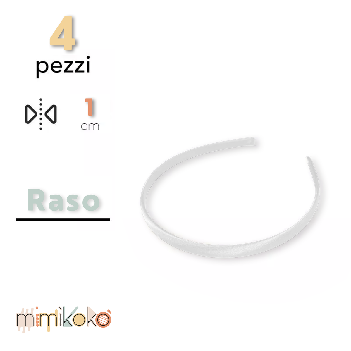 Cerchietto per Capelli Rivestito in Raso 10 mm - Kit da 4 Pezzi