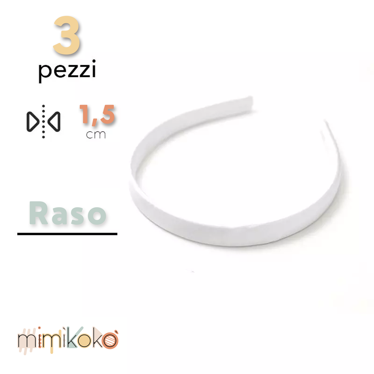 Cerchietto per Capelli Rivestito in Raso 15 mm - Kit da 3 Pezzi