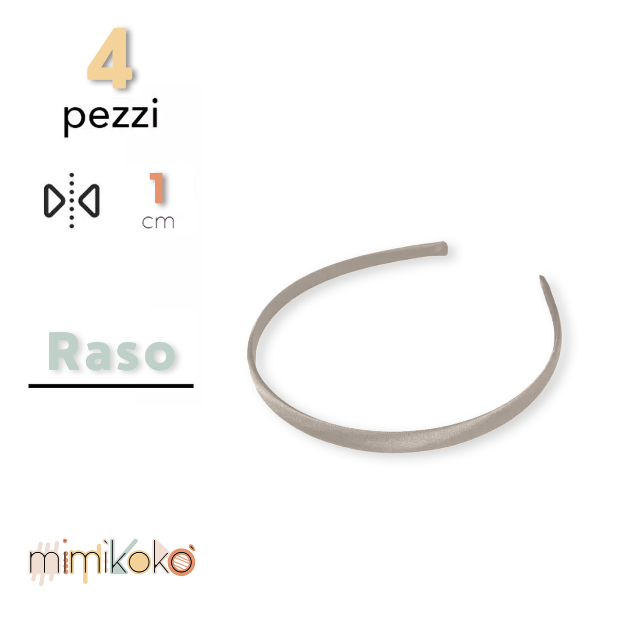 Cerchietto per Capelli Rivestito in Raso 10 mm - Kit da 4 Pezzi