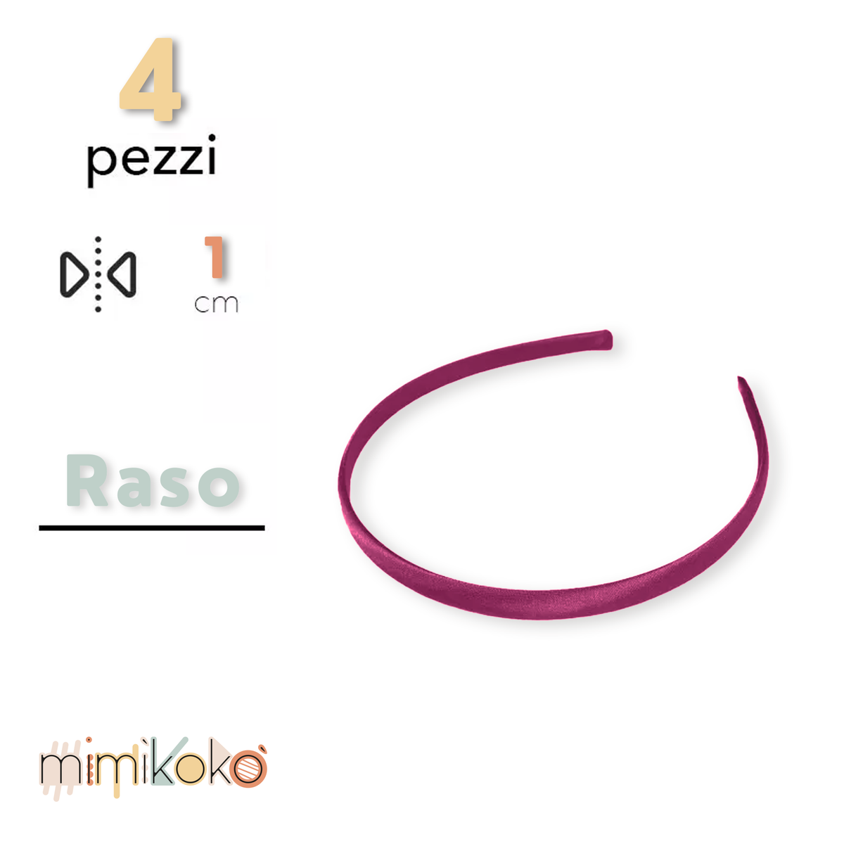 Cerchietto per Capelli Rivestito in Raso 10 mm - Kit da 4 Pezzi