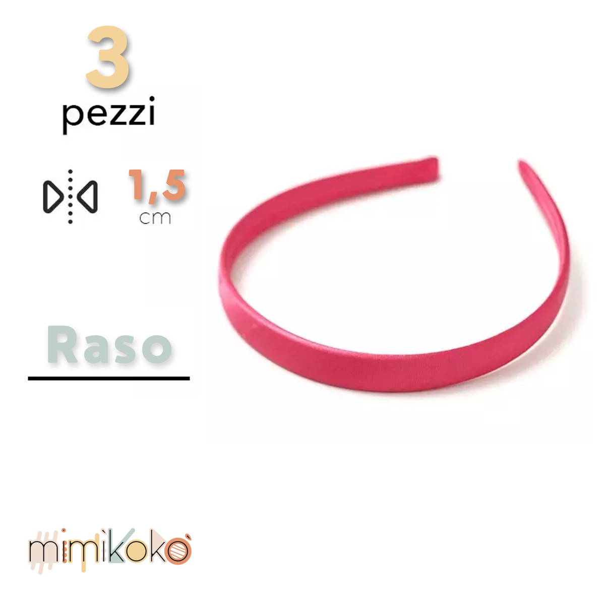 Cerchietto per Capelli Rivestito in Raso 15 mm - Kit da 3 Pezzi