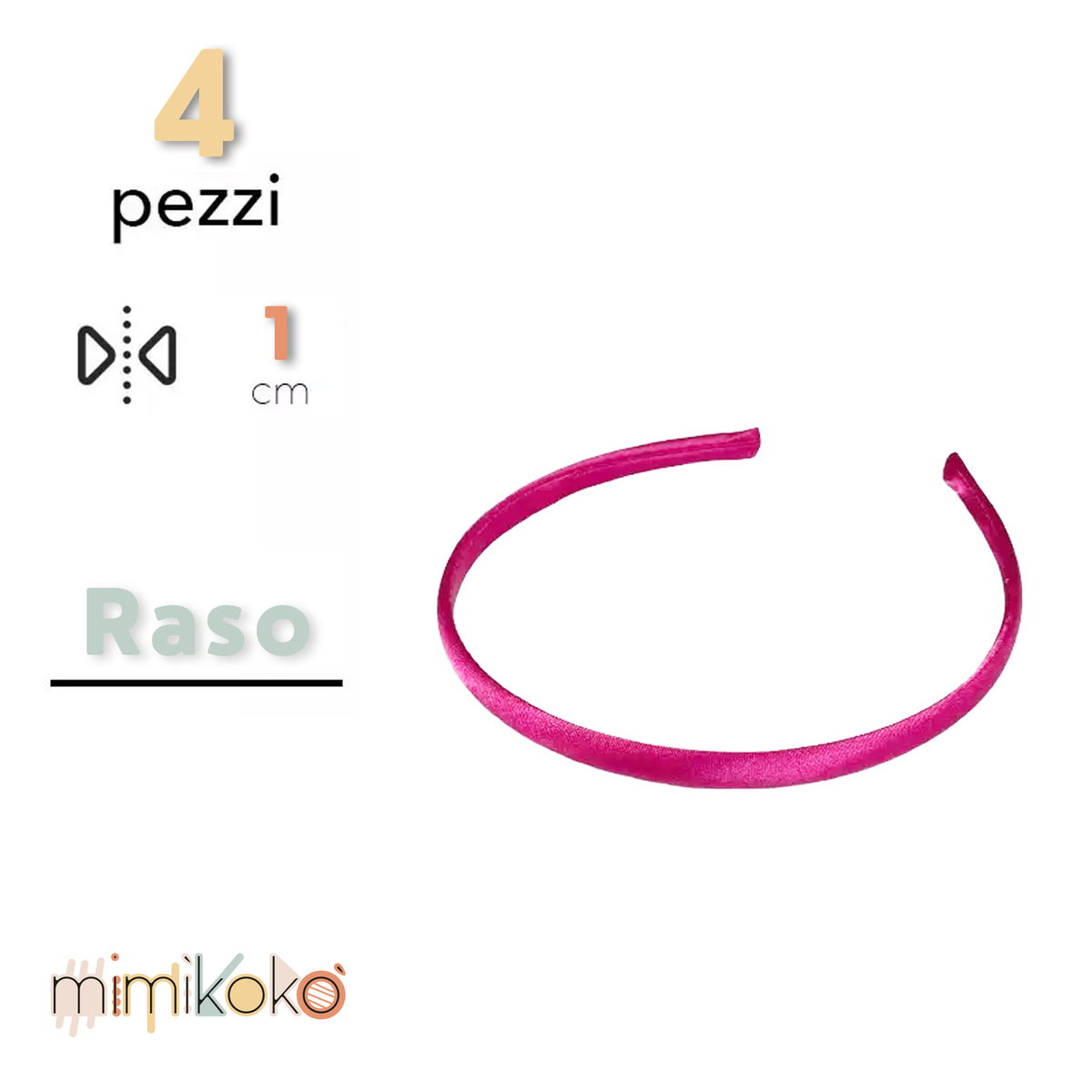 Cerchietto per Capelli Rivestito in Raso 10 mm - Kit da 4 Pezzi