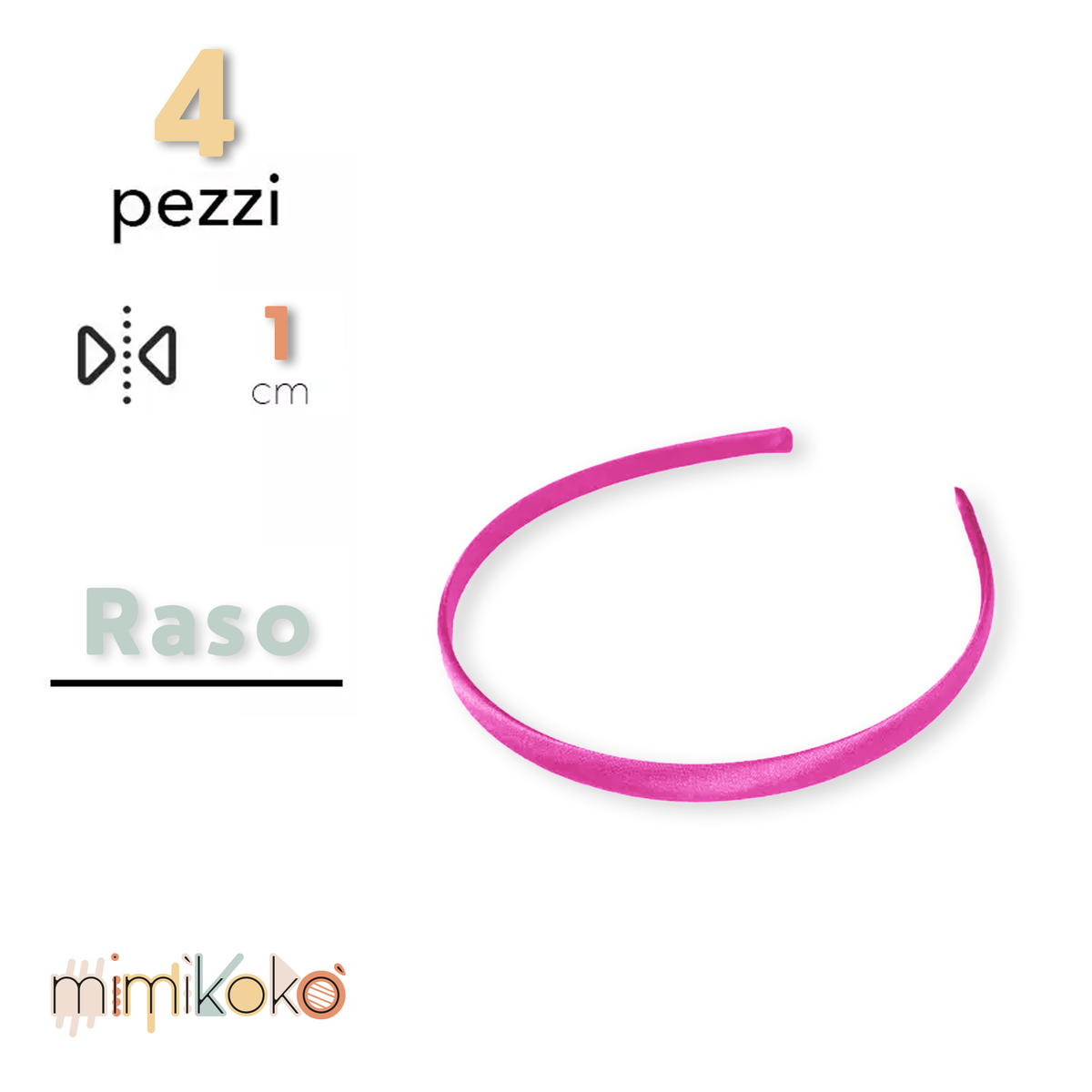 Cerchietto per Capelli Rivestito in Raso 10 mm - Kit da 4 Pezzi