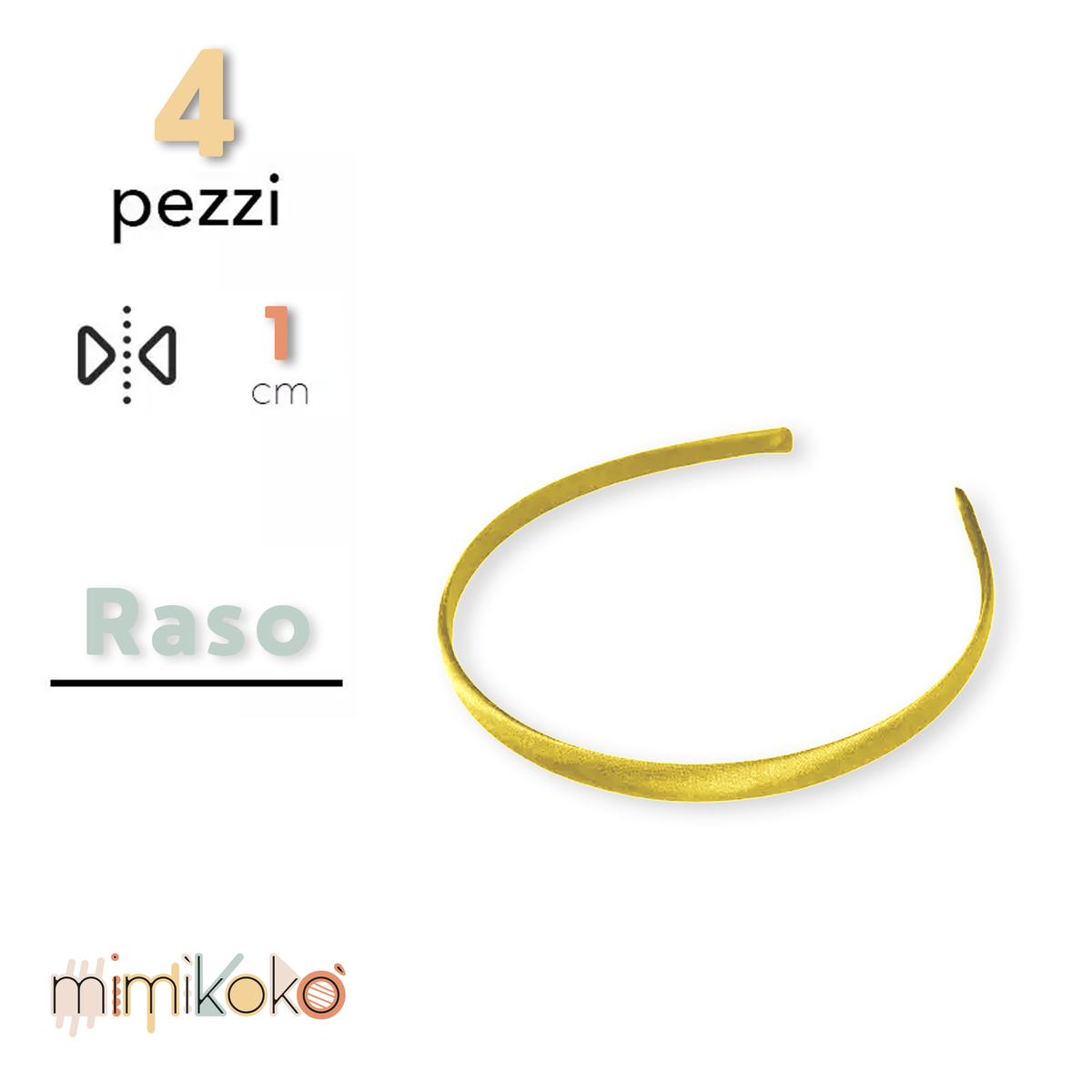 Cerchietto per Capelli Rivestito in Raso 10 mm - Kit da 4 Pezzi