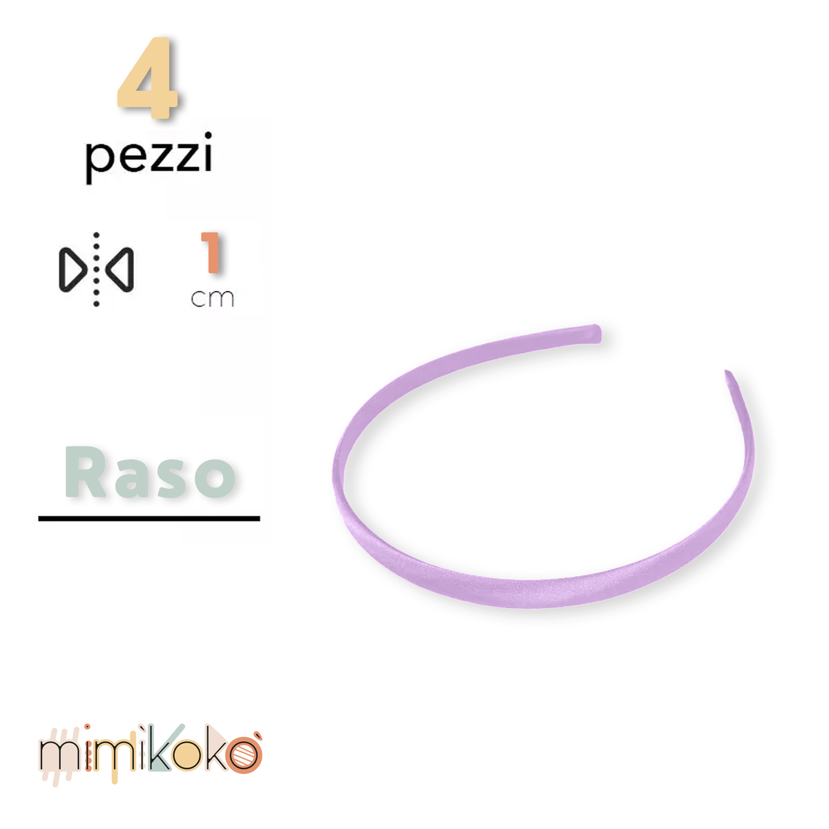 Cerchietto per Capelli Rivestito in Raso 10 mm - Kit da 4 Pezzi