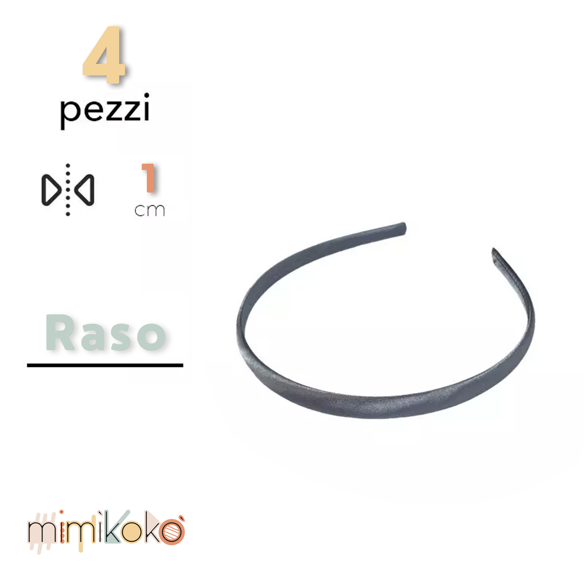 Cerchietto per Capelli Rivestito in Raso 10 mm - Kit da 4 Pezzi