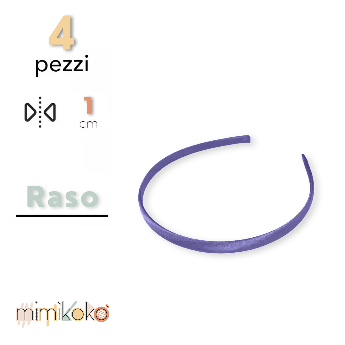 Cerchietto per Capelli Rivestito in Raso 10 mm - Kit da 4 Pezzi