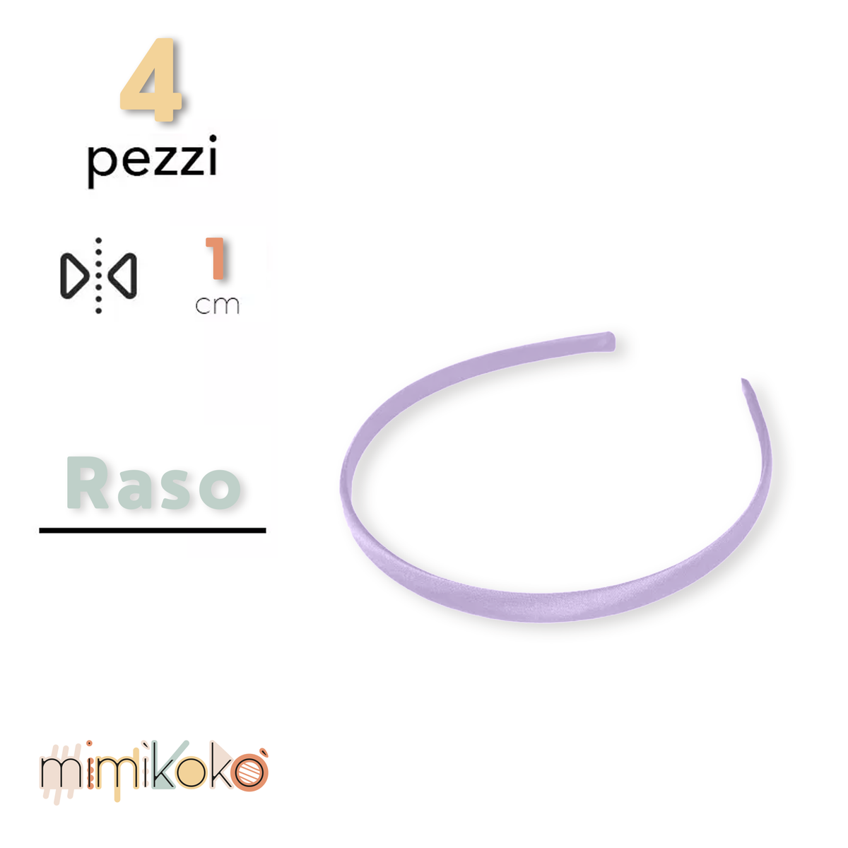 Cerchietto per Capelli Rivestito in Raso 10 mm - Kit da 4 Pezzi