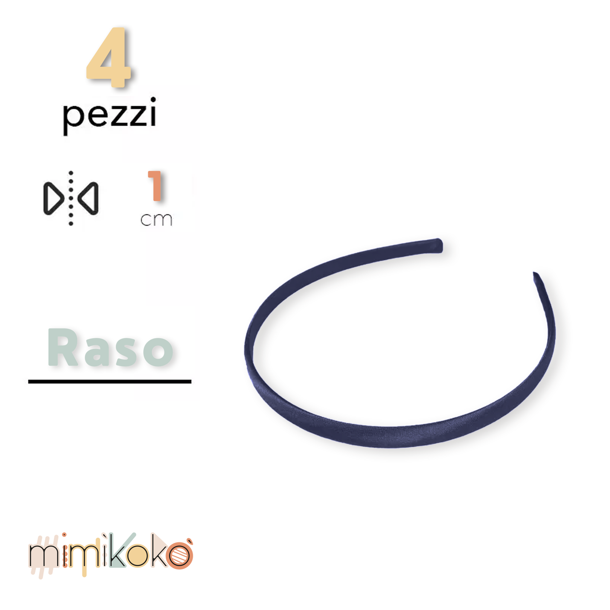 Cerchietto per Capelli Rivestito in Raso 10 mm - Kit da 4 Pezzi