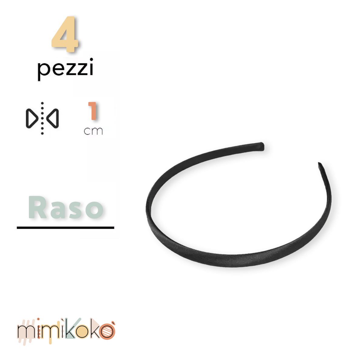 Cerchietto per Capelli Rivestito in Raso 10 mm - Kit da 4 Pezzi