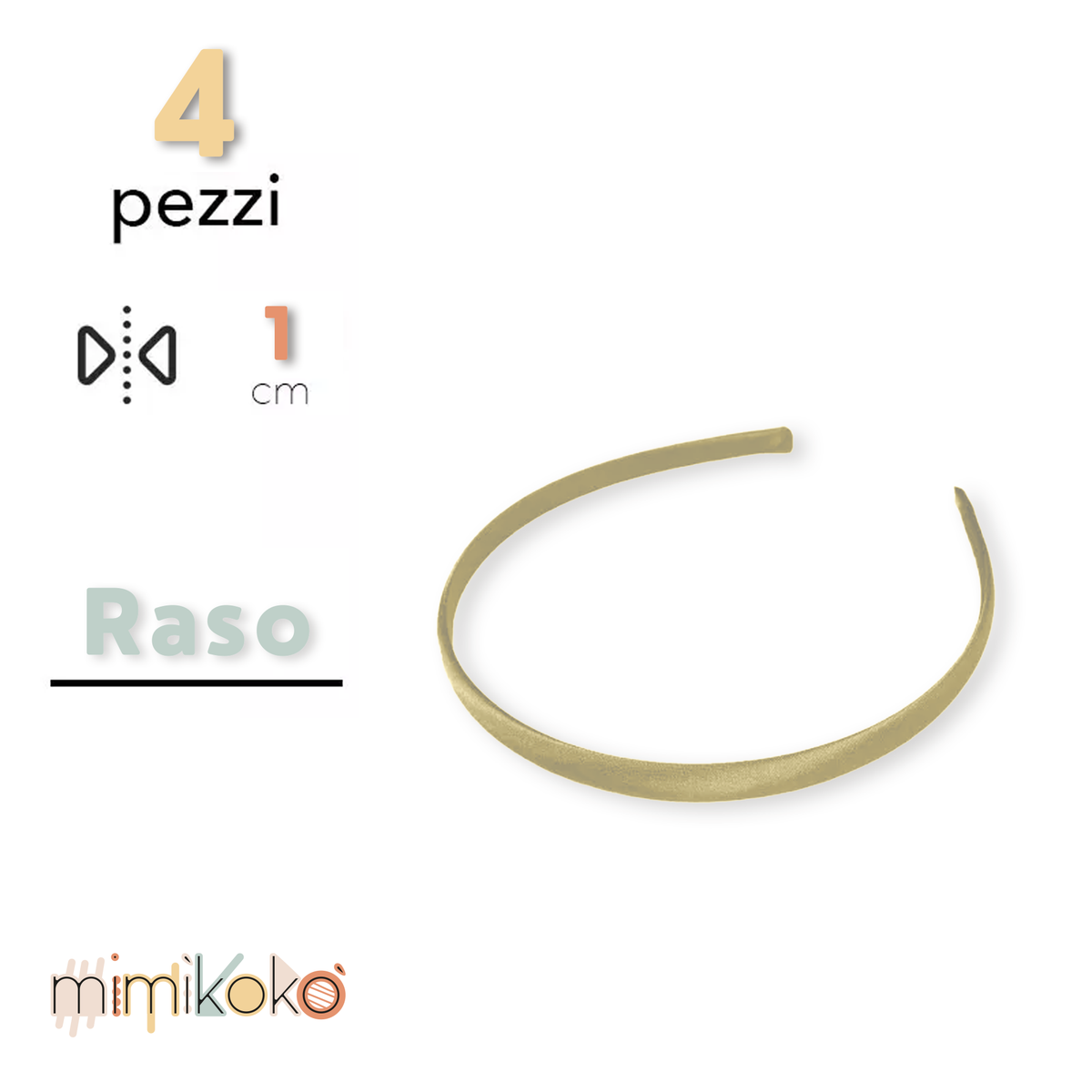 Cerchietto per Capelli Rivestito in Raso 10 mm - Kit da 4 Pezzi