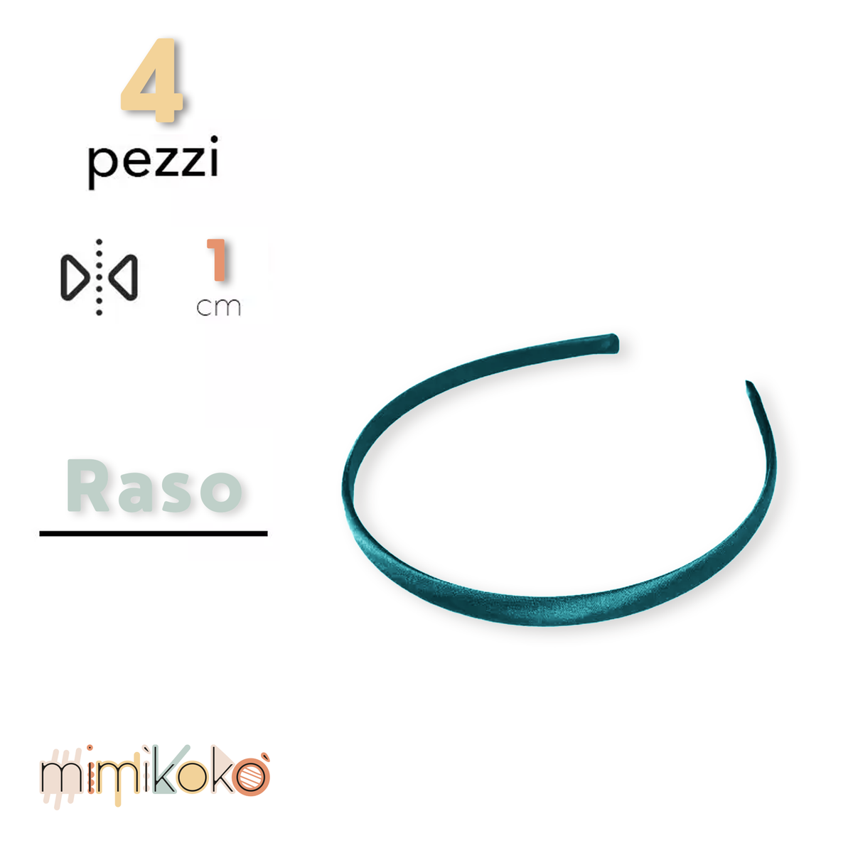 Cerchietto per Capelli Rivestito in Raso 10 mm - Kit da 4 Pezzi