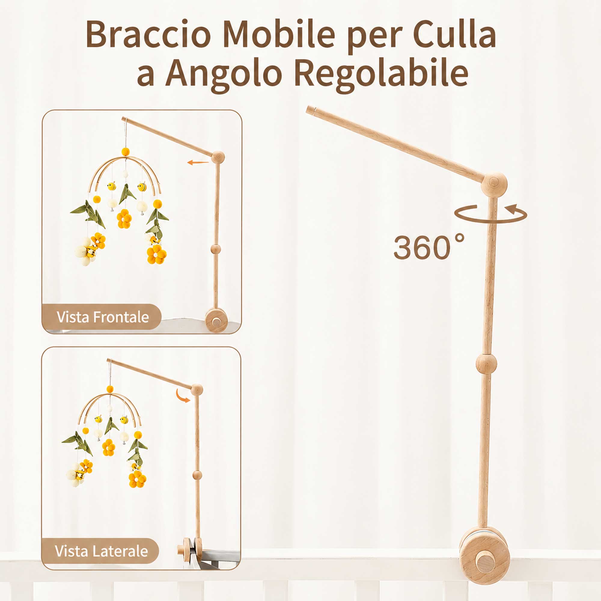 Braccio in Legno per Giostrina da Culla Regolabile 360°